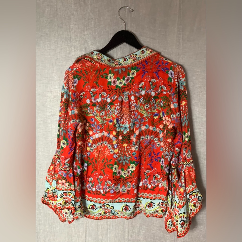 Alice + Olivia Randa Trumpet Sleeve Blouse Wildflower Bright Poppy Red S View 6
